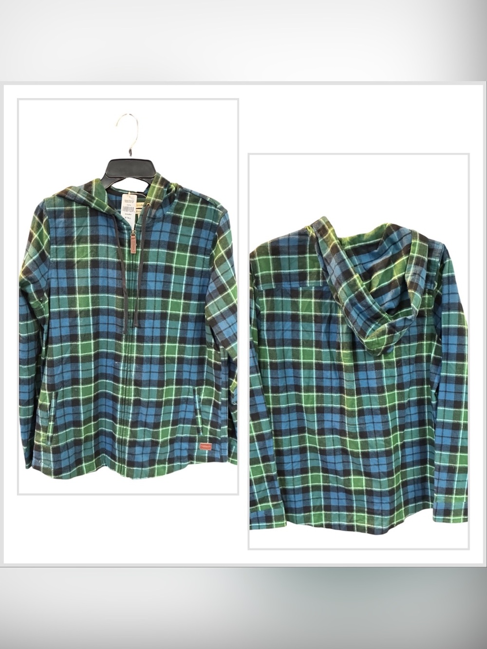LL Bean Women's Scotch Plaid Flannel Shirt Relaxed Zip Hoodie Washed MacNeil MT